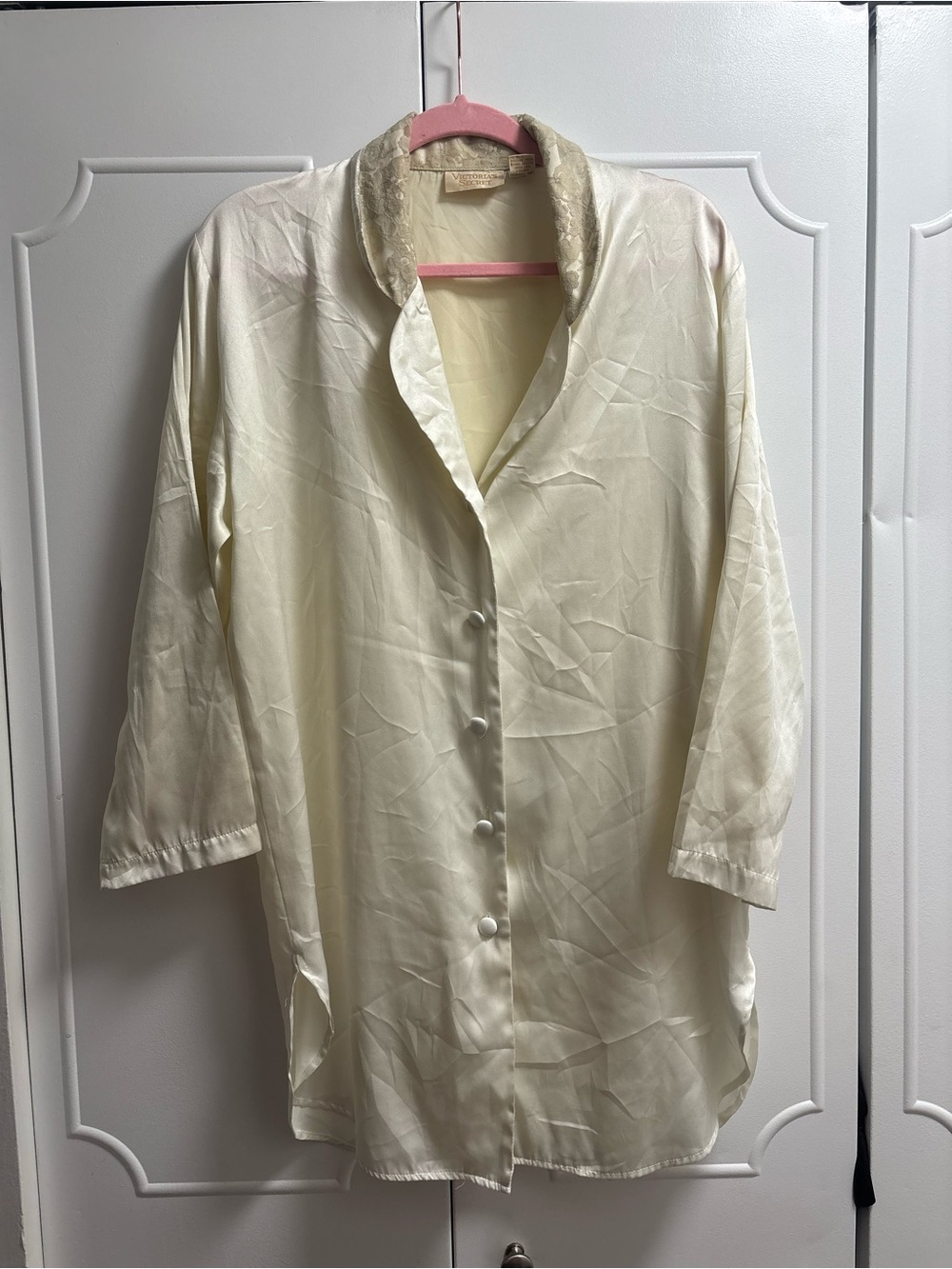 Victoria's Secret Cream Satin Button-Front Chemise Top
